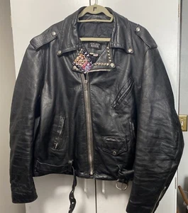 Leather Rider Motorcycle Jacket Biker Coat Studded Skull Design 52l - Picture 1 of 12