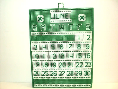 Handmade Perpetual Calendar Needlepoint Plastic Canvas Green & Cream Vintage NEW - Image 1 of 3