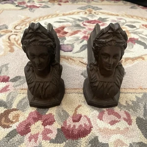 Antiguo par de andirones franceses de principios del siglo XX, busto de moscatero de hierro fundido, muy - Imagen 1 de 6