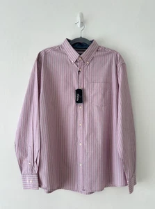 Maine New England Shirt Pink Stripe Cotton Button Down LS Size L BNWT - Picture 1 of 13