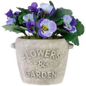 Northlight 6" Purple Blue Pansy Floral Arrangement in "Flowers & Garden" Pot - Picture 1 of 6