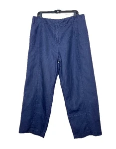 POETRY Womens 12 Pants Navy Barrel Leg Crop Linen Lagenlook Art To Wear Large - Picture 1 of 12