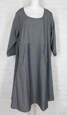 TULIP Ropa Vestido a Rayas Línea A Dobladillo Redondo Bolsillos Gris Blanco XLarge Foto 1 de 4