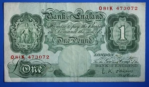 1955 Banca d'Inghilterra, banconota da 1 sterlina £ O'Brien prefisso "O81K" [3350] - Foto 1 di 2