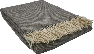 Wohndecke Fair de luxe Wolle pur | 100% Wolle mit Fransenborde (Grau/Weiß - #2) - Bild 1 von 4