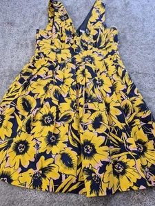 J. Abito da sole Crew blu navy giallo floreale plissettato scollo a V donna 6 Cottagecore - Foto 1 di 13