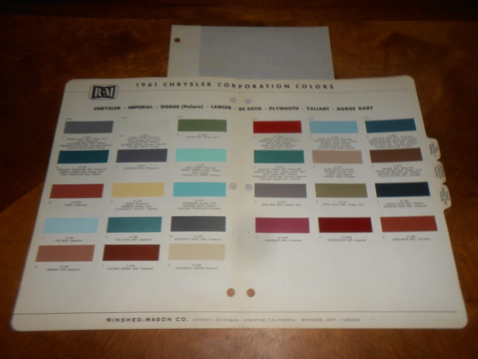 1961 PLYMOUTH DODGE DESOTO CHRYSLER ИМПЕРСКИЙ ЦВЕТ КРАСКИ СКОЛЫ БРОШЮРА 27 СКОЛОВ - Изображение 1 из 1