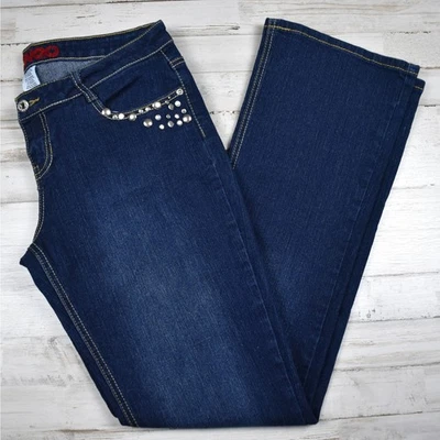 Vaqueros Y2K Vintage Bongo tiro bajo azul oscuro lavado pedrería tachuelas talla 11 Foto 1 de 4