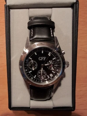 GFF Herrenarmbanduhr Analog Chronograph Schwarz Silber Lederarmband Mit OVP Neu - Bild 1 von 4