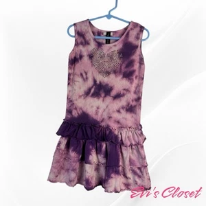 Lily Blue Girls Tiered Flutter Purple Pink Tie Dye Dress Sz 4 - Picture 1 of 8