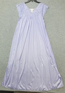 Shadowline Nightgown Purple Long Nylon Lace Embroidered Women's Size L - Picture 1 of 10