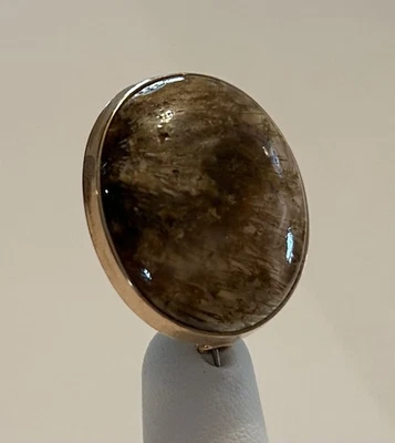 复古 14K 黄色 ~ 天然 JASPER CABOCHON ~ 针胸针 — 第 1/4 张图片