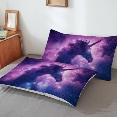Charming Unicorn Throw Pillowcase Cotton Bed Pillow Cover Hidden Zipper 20"x30" - Image 1 of 4
