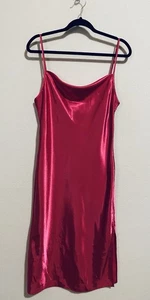 Chelsea and Violet Slip Dress Womens Large Hot Pink Satin Midi Cowl Neck Barbie - Picture 1 of 9