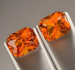 Par de piedras preciosas sueltas corte citrino mandarina 9 quilates tono naranja intenso Brasil - Imagen 1 de 12