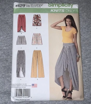 Simplicity 1429 Size 6-14 Misses Pull-On Skirt Wide Leg Pants Shorts For Knits - Image 1 of 2