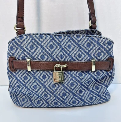 Liz Claiborne Crossbody Denim Blue Heather Diamond Print Small Purse Bag - Image 1 of 4