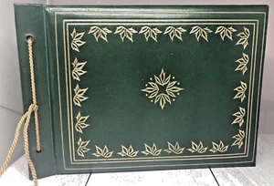 Vintage Leather Photo Album Embossed 38 Black Pages w Gold Cord Binding - Picture 1 of 7