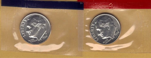 1996-P & D UNCIRCULATED BU ROOSEVELT DIMES IN MINT SET CELLO (2 coins) Cover