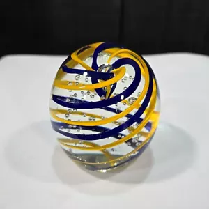 VTG Gentile Paperweight Art Glass Swirl Controlled Bubbles Blue Yellow Eagle 70s - Picture 1 of 9