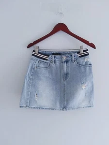 KENDALL & KYLIE Rock Frontreißverschluss blau Denim Jeans Mini distressed helle Waschung - Bild 1 von 6