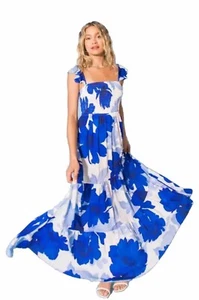 Flying Tomato Blue Floral Maxi Dress Resort Tropical Adjustable Straps Smocked - Picture 1 of 8