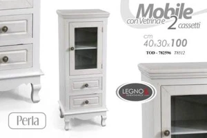 MOBILE VETRINA VETRINETTA ANTA 2 CASSETTI LEGNO SHABBY CHIC PERLA 100*40*30 CM - Foto 1 di 6