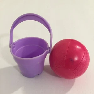 Vintage Barbie Doll Accessories For Diorama Purple Pail (1.5" Tall) + Pink Ball - Picture 1 of 2