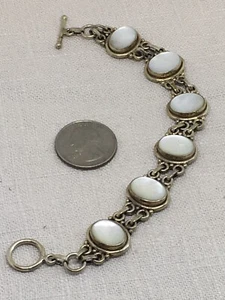 Vintage Faux Pearl Mother of Pearl Inlay Panel Bracelet 7.25"(6-12) - Picture 1 of 4