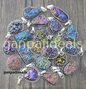 Titanium Druzy Gemstone Pendant 5pcs Wholesale Lots 925 Silver Plated Jewelry - Picture 1 of 6