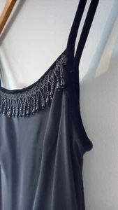Purple Patch Evening Dress Black BIAS CUT SIZE 10 Vintage 90s Y2K Beaded Strappy - Picture 1 of 15