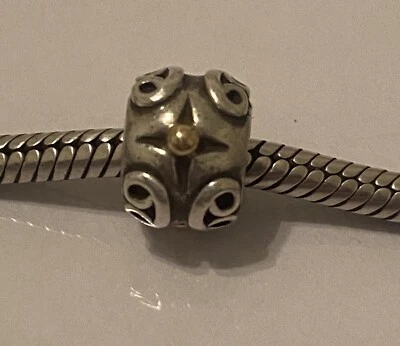 PANDORA 14K GOLD STERLING SILVER FLORENTINE SWIRL CHARM 790265 RARE RETIRED ALE - Image 1 of 4