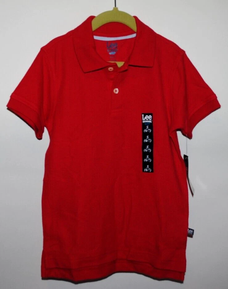LEE Escuela Piqué POLO Camisa Roja Niño/Niña Unisex UNIFORME ESCOLAR S (6/7) NUEVO Foto 1 de 4