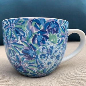 LILLY PULITZER weiße Keramiktasse blaue Blumen 12 flüssige Unzen Mikrowellengeeignet EUC - Bild 1 von 12