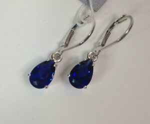 2Ct Pear Cut Simulated Sapphire Drop/Dangle Women Earrings 14K White Gold Plated
