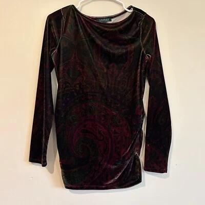 Lauren Ralph Lauren LRL Velvet Tunic Top Sz S Paisley Print Dark Romantic Gothic - Image 1 of 4