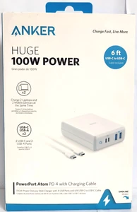 Anker PowerPort Atom PD 4 Charging Station 100W with 6ft USB C to C Cable NOB - Photo 1 sur 8