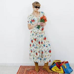 Vintage 90's Polarn & Pyret adorable button down pleated floral sundress in crea - Picture 1 of 6