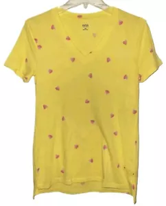 A New Approach Yellow Strawberry V-Neck Short Sleeve T-Shirt Junior's Size XS - Picture 1 of 8
