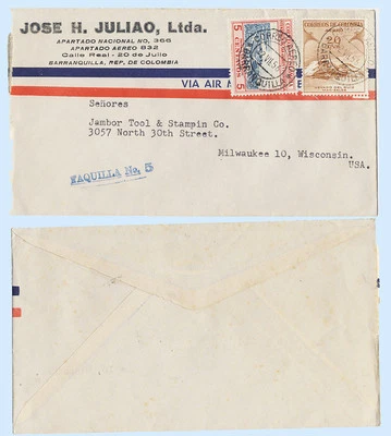 Colombia 1956 #C243 650 Airmail Cover Barranquilla to Wisconsin USA - Image 1 of 2