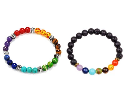 Bracciale 7 Chakra Guarigione Equilibrio Reiki Buddha Preghiera Pietra Naturale - Immagine 1 di 3