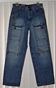 Boy Rare Vintage Raider Infamous Brand Jeans 9 Pocket Blue Distress Denim Sz 20  - Picture 1 of 9