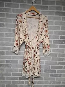 Nurtured 9 Womens maternity robe cream floral Lace Tie Front Soft Size L/XL - Picture 1 of 14