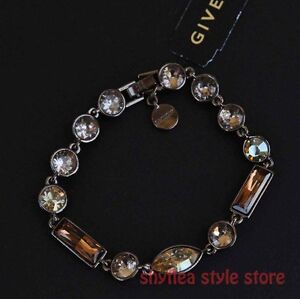 Givenchy Flex Bracelet Brown Gold Tone Amber Color Faceted Stones Crystal NEW