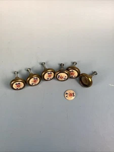 Amerock Brass & Porcelain Pink Blue Floral Pull Drawer Cabinet Knob-lot of 6 #1 - Picture 1 of 4