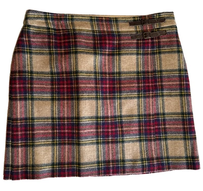 Boden Skirt US 12 Beige Plaid British Tweed By Moon Wool Straight Double Buckle - Image 1 of 4