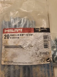 20 HILTI CONCRETE ANCHOR  ANCHORING THREADED ROD 385419 HAS 5.8 3/8 x 5-1/8 - Picture 1 of 3