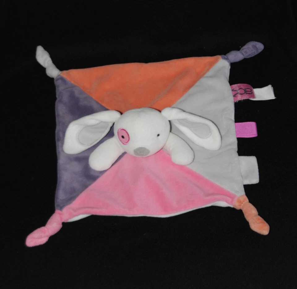 🐰 Doudou plat lapin OBAIBI OKAIDI rose orange gris violet TTBE - Photo 1/1