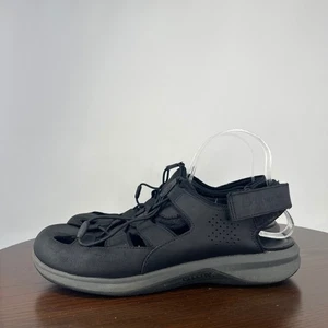 Merrell Fisherman Sandals Men 10 Black Leather Comfort Closed Toe Walking Hiking - Picture 1 of 18