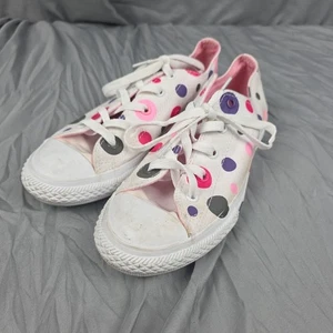 Converse All-Star Polka Dot Junior Size 4 Low Top Shoes Sneakers White Pink  - Picture 1 of 8